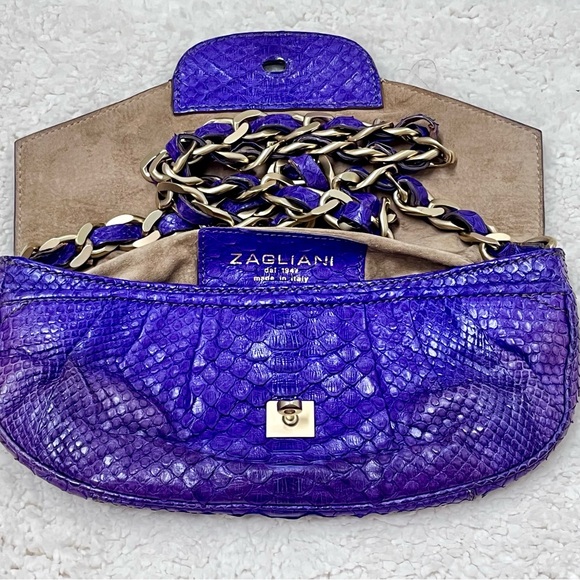 ZAGLIANI Handmade Vintage Python Puffy Clutch Bag with Heavyweight Chain - Picture 3 of 13